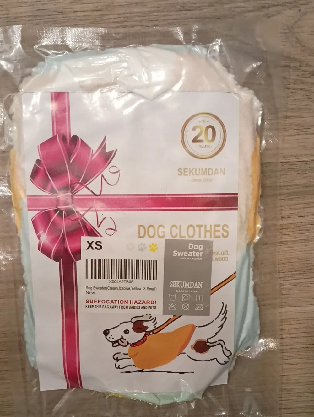 SEKUMDAN XS Dog Sweater - Cream, Yellow, Blue